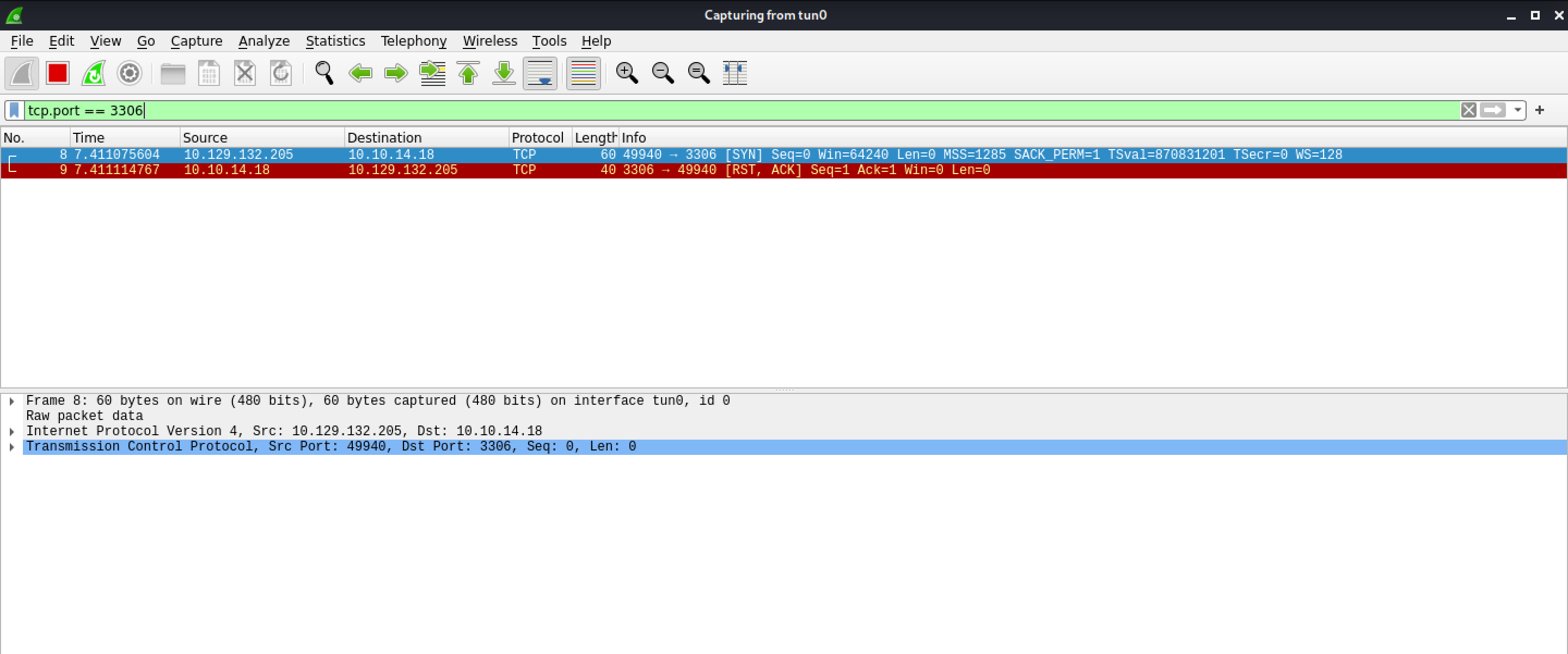 Local machine resets the MySQL connection.