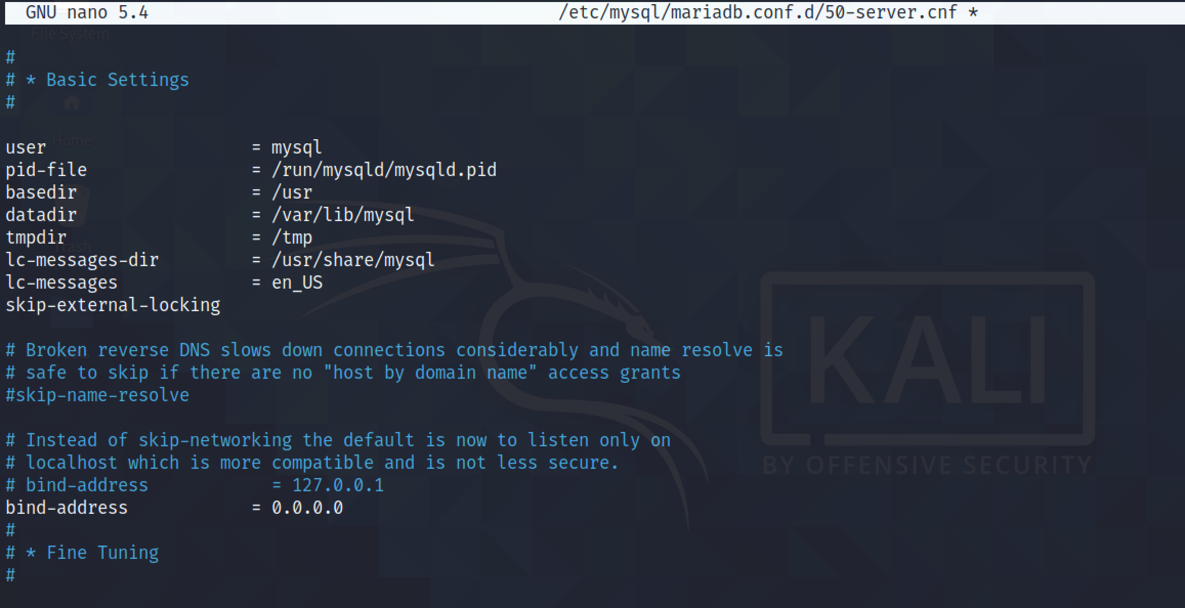 Configuring MariaDB/MySQL to run on all interfaces.