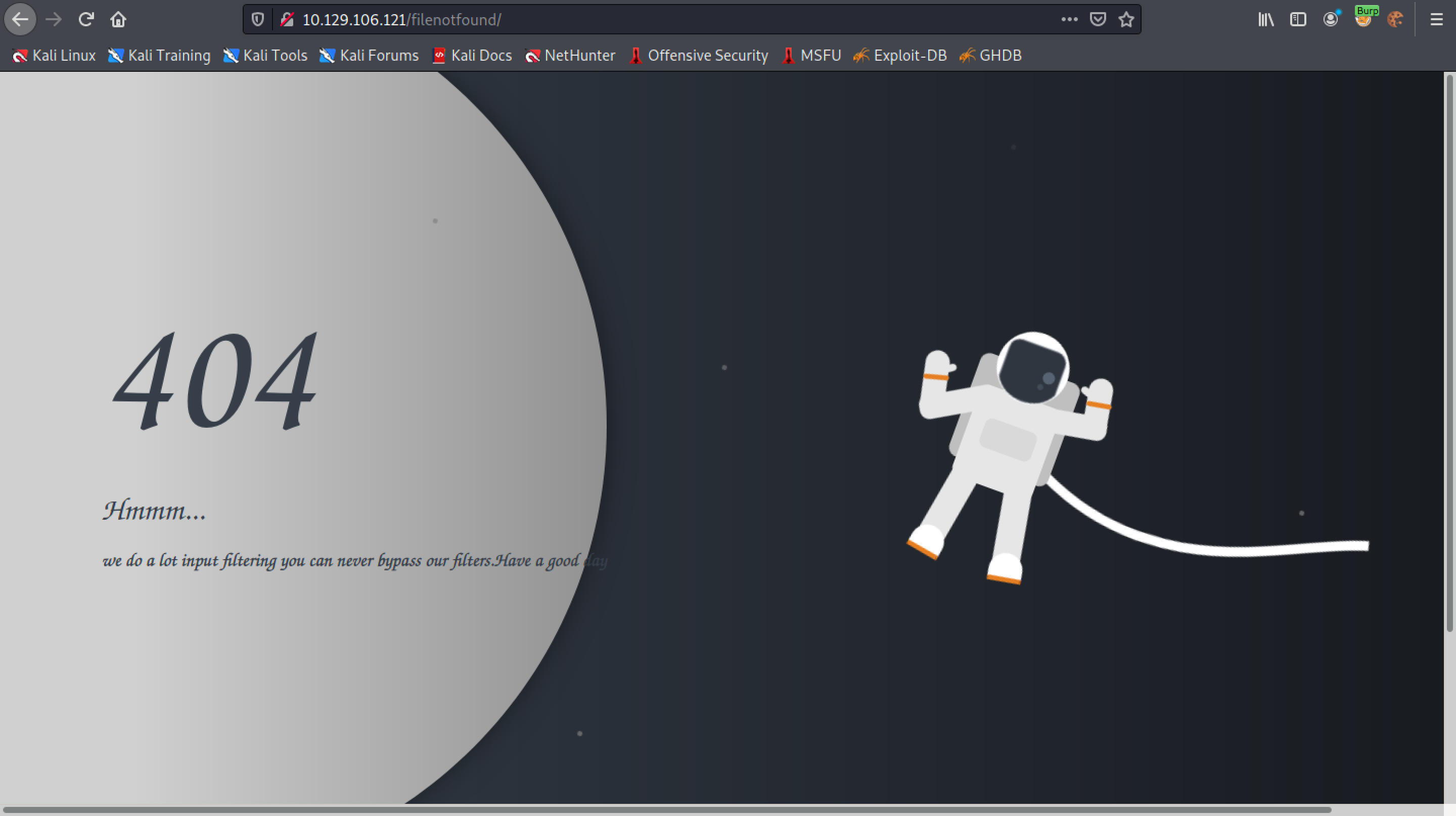 Trying to access /etc/passwd results in redirection to '/filenotfound' page.