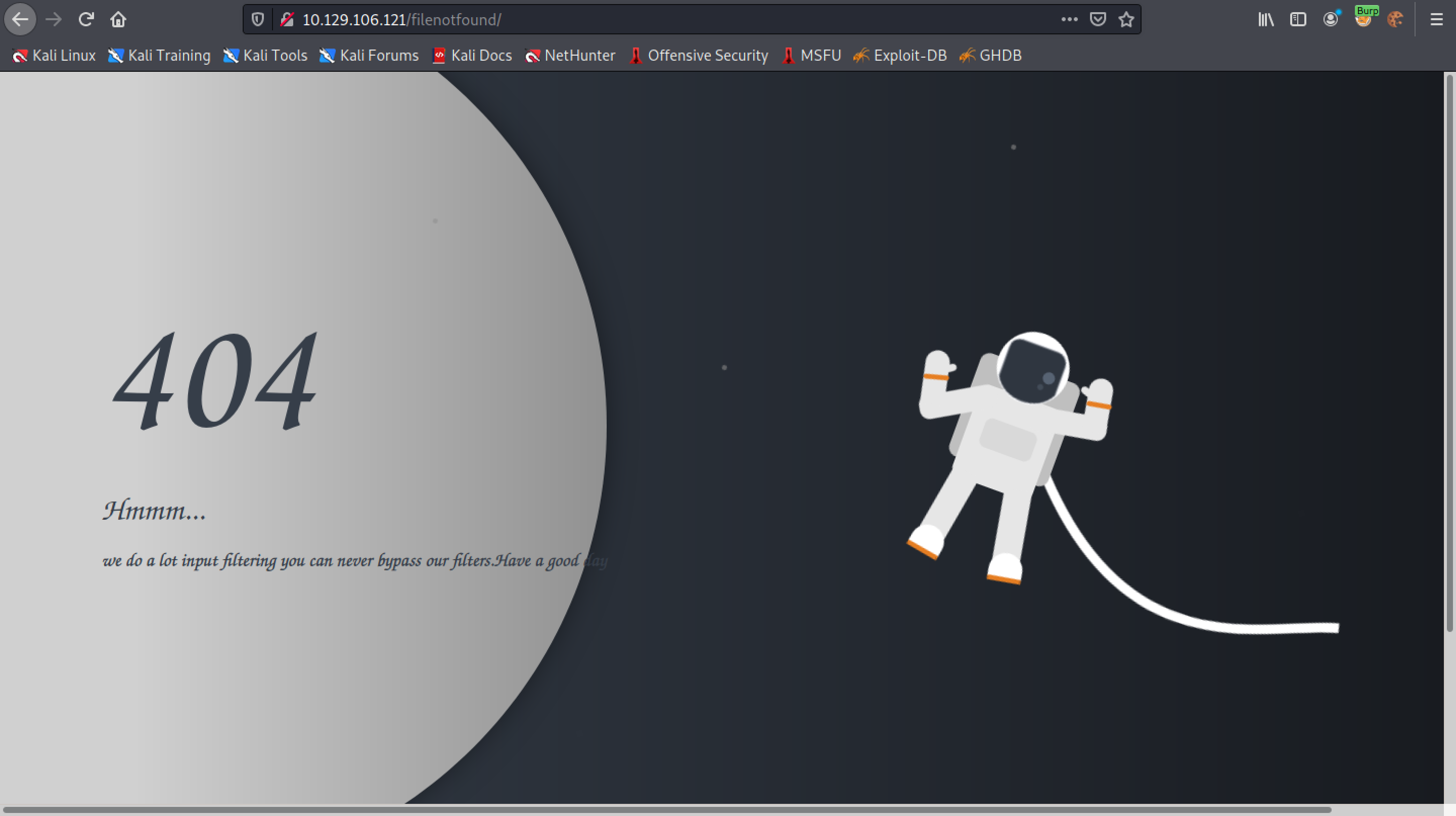 Trying to access /etc/passwd results in a redirection to '/filenotfound' page.