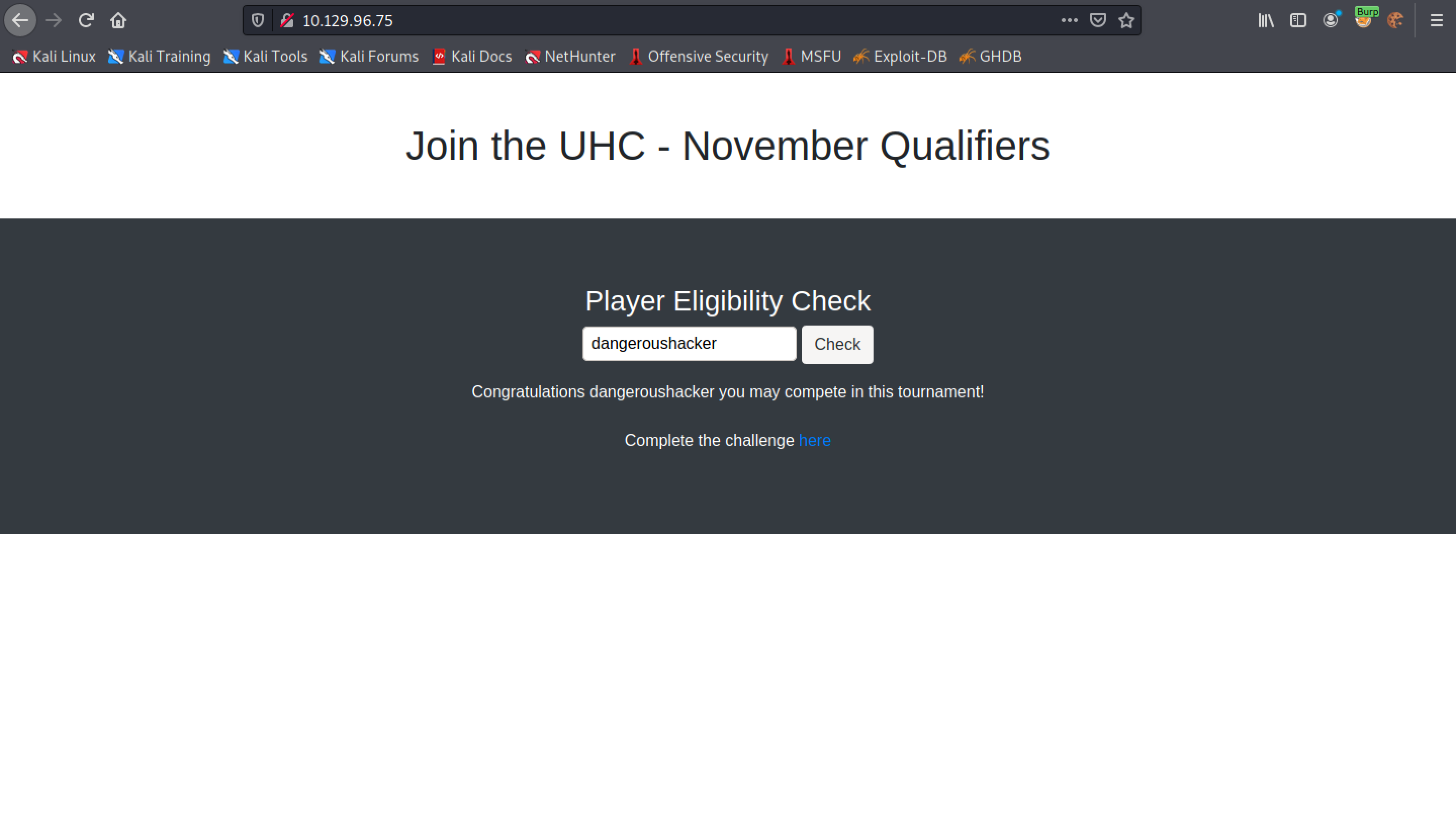Submit a valid user.