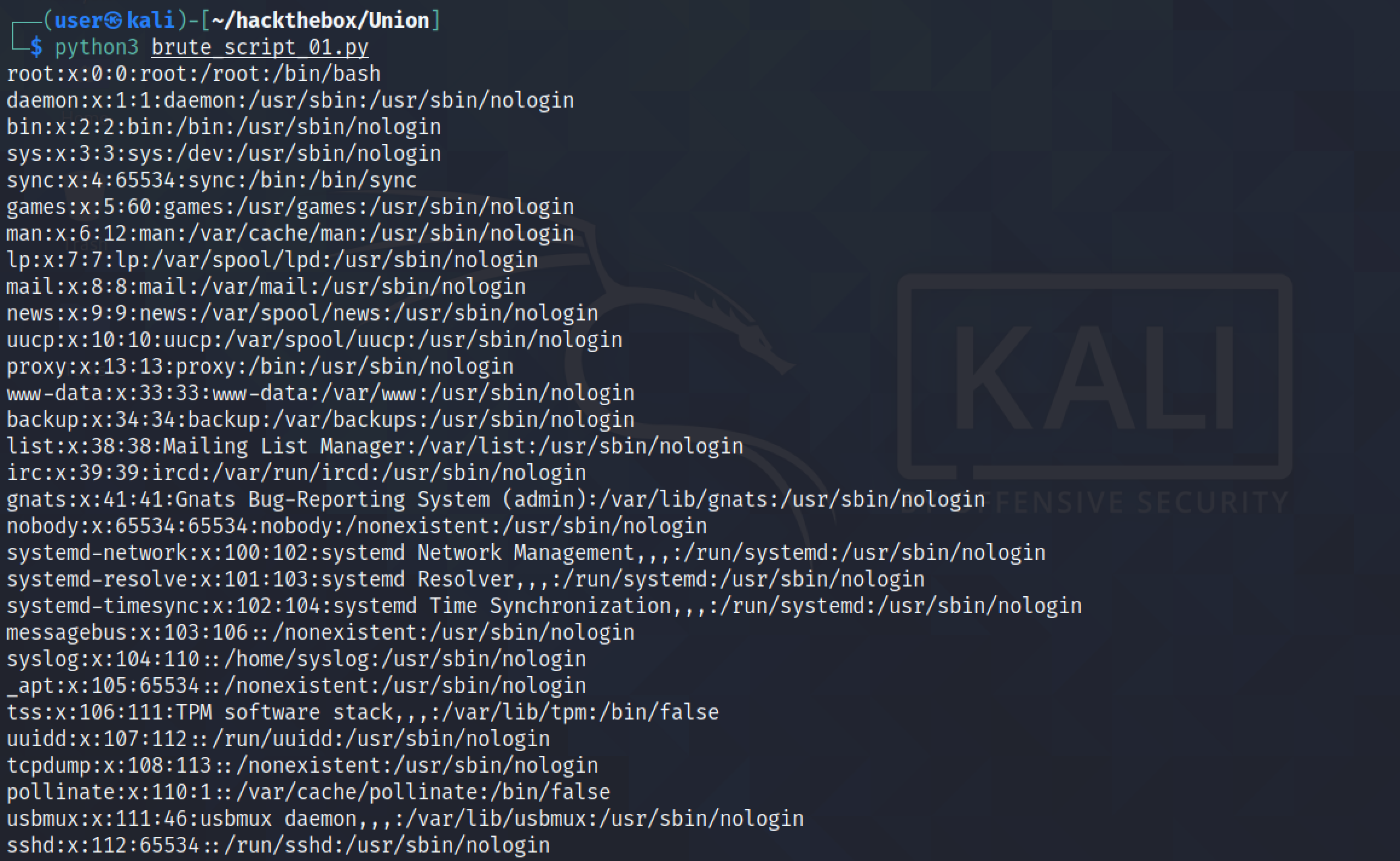 Output of the Python script.