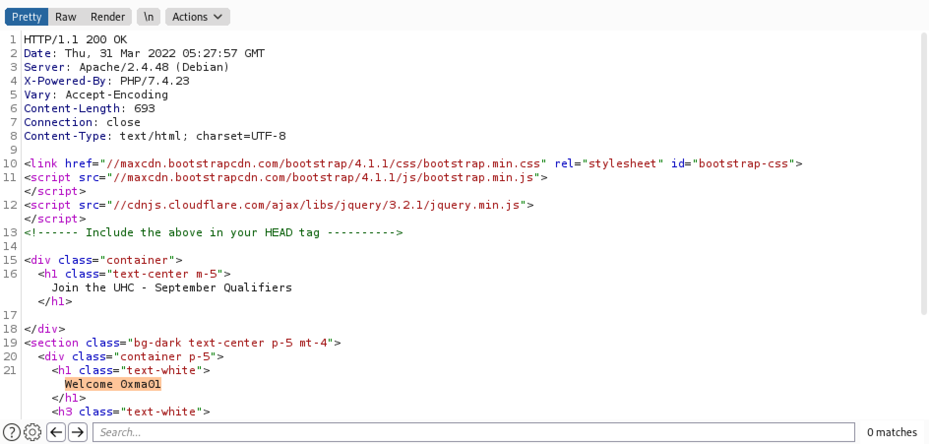 200 response from the Burp Suite.