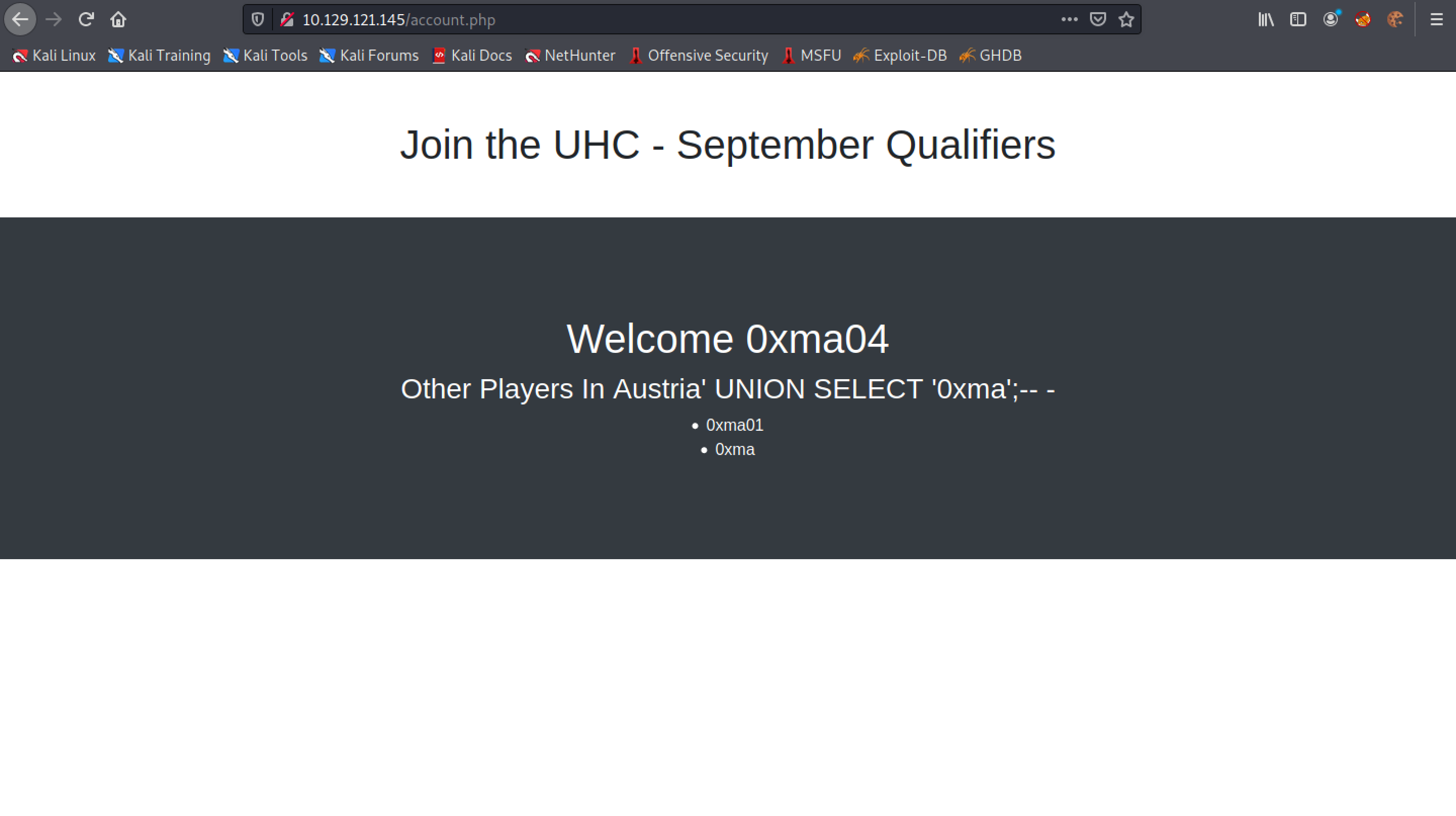Successful UNION-based SQL injection.