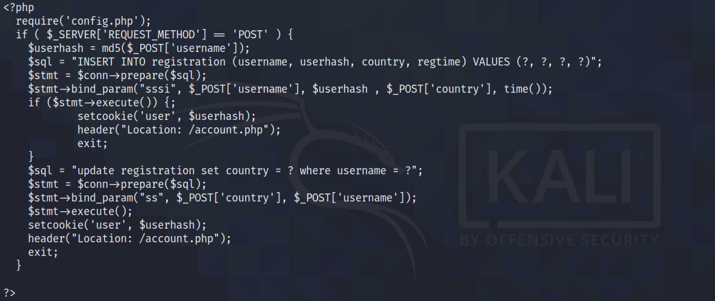PHP script to register the username.
