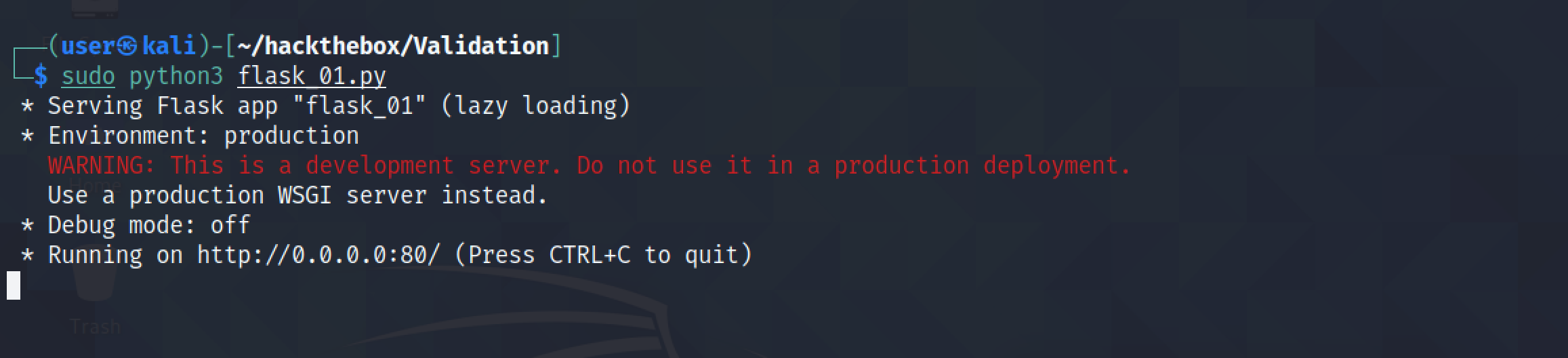 Running the Flask proxy server on port 80.