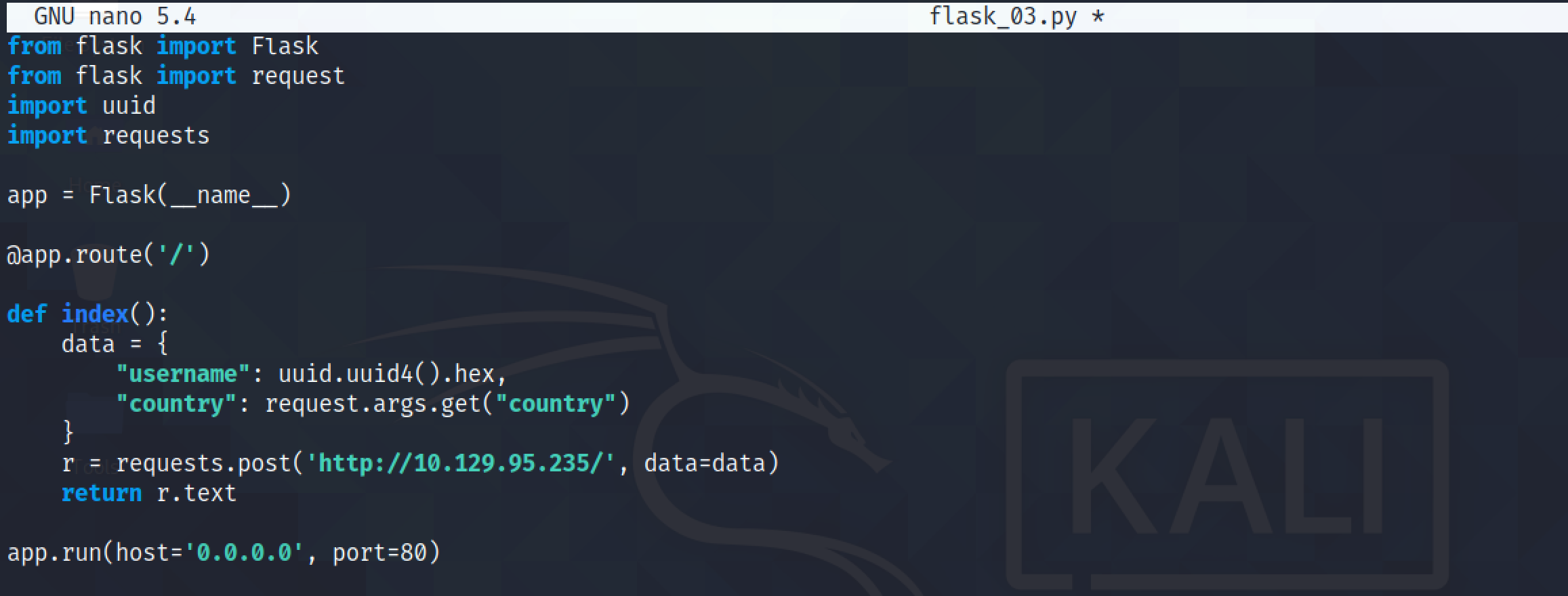 Flask proxy server script to read the country parameter and generates a random username.