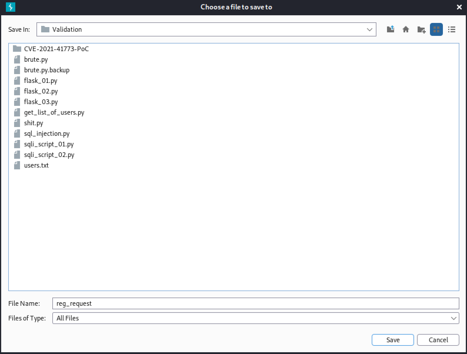 Saving the request from Burp Intercept.