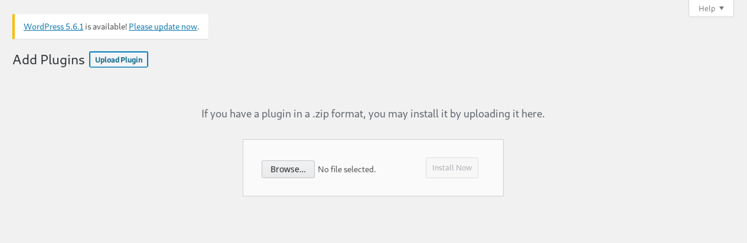 Upload plugins page.