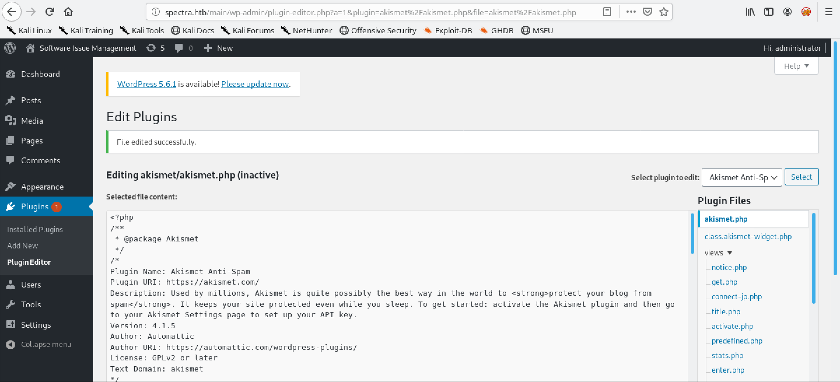 Plugin edited successfully message.