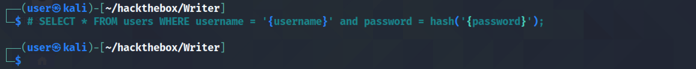 Login page SQL query.
