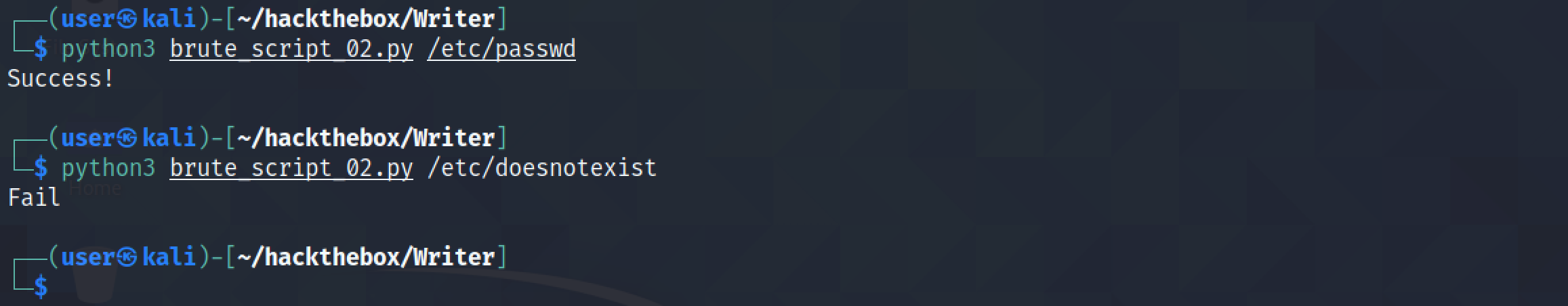 Success or Fail output of the script.