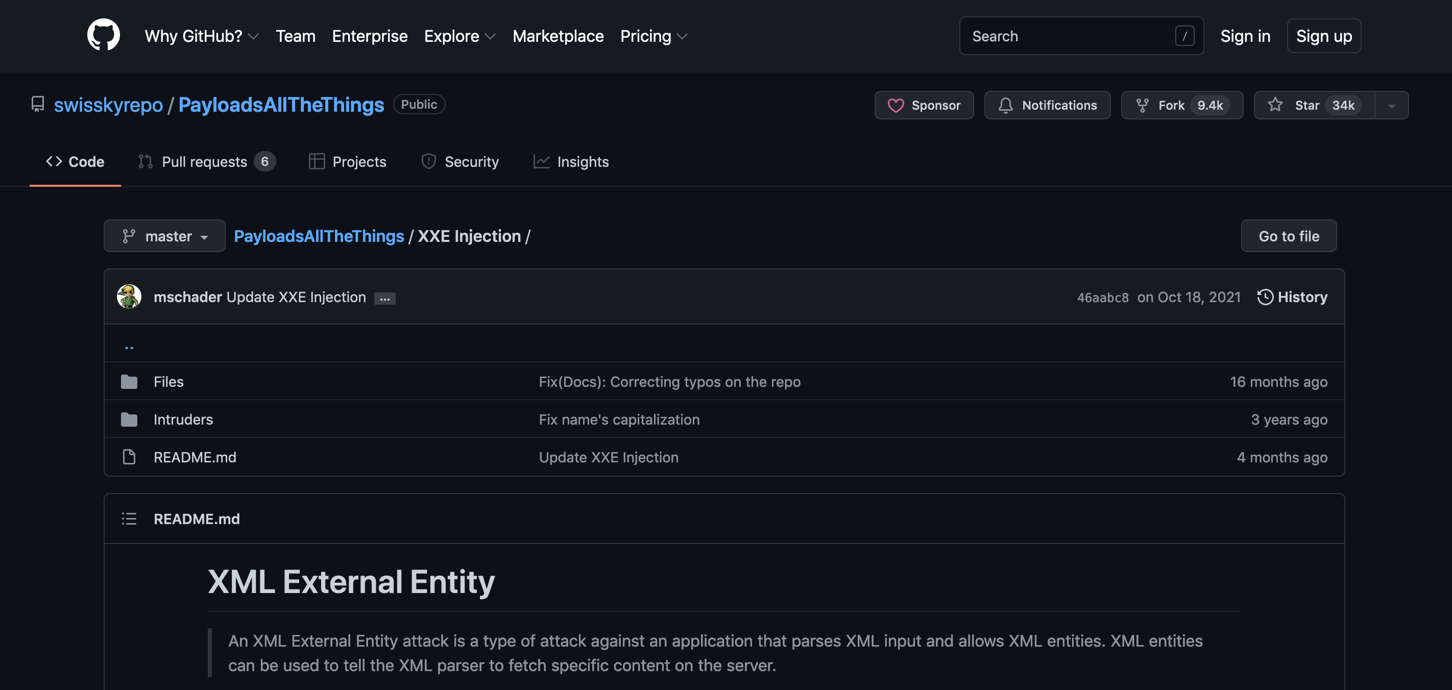 XXE Injection GitHub page.
